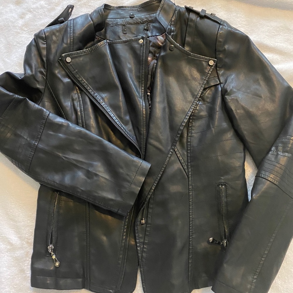 Faux leather motor jacket